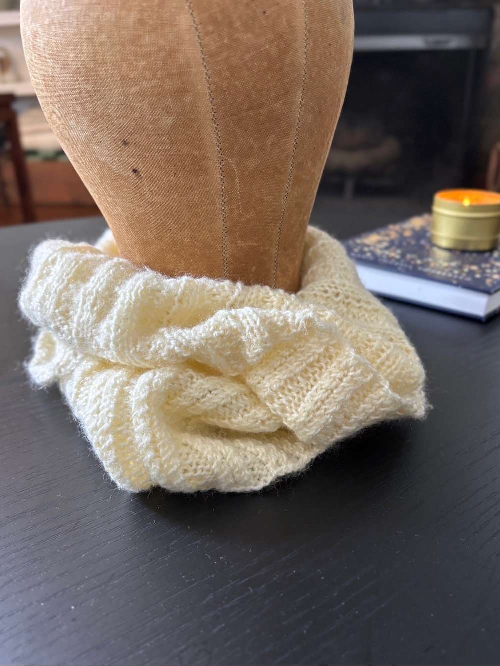 Handmade Soft Cream Knit Cowl Infinity Scarf